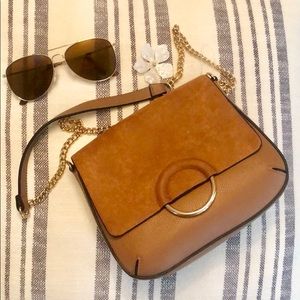 Dark tan faux leather crossover purse